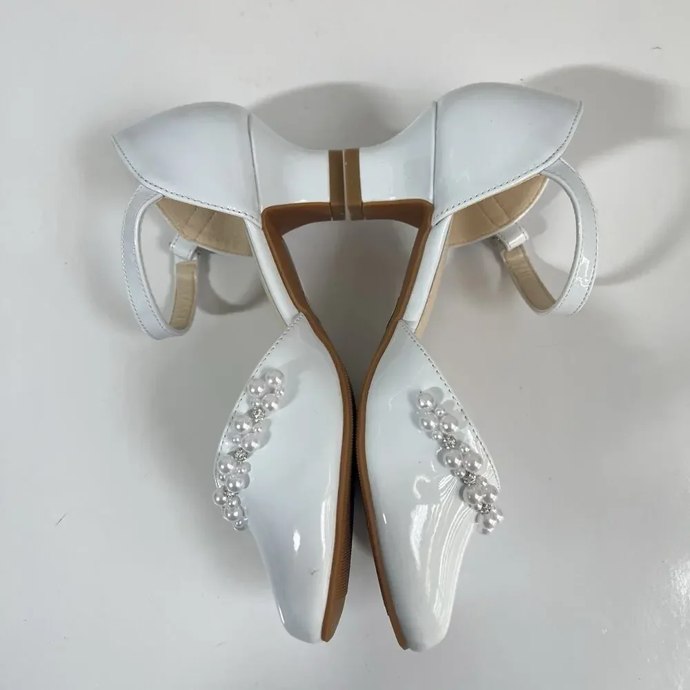 Tip Top Kids White Patent Mary Jane Shoes - Rhinestone Strap - Girls Size 3Y NEW